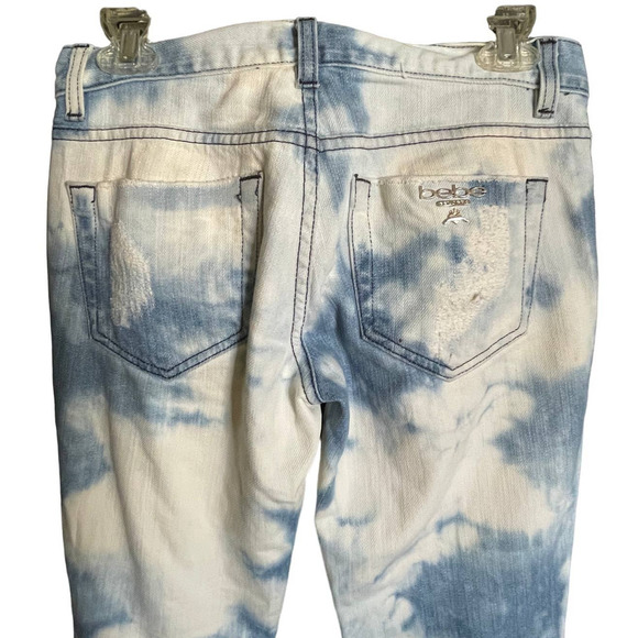 Bebe Womens Tie Dye distressed Skinny Jeans Classic Fit Low Rise Size 26 Blue - Picture 4 of 7